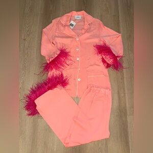 Sleeper Coral Pajama Set with Magenta Feather Trim
